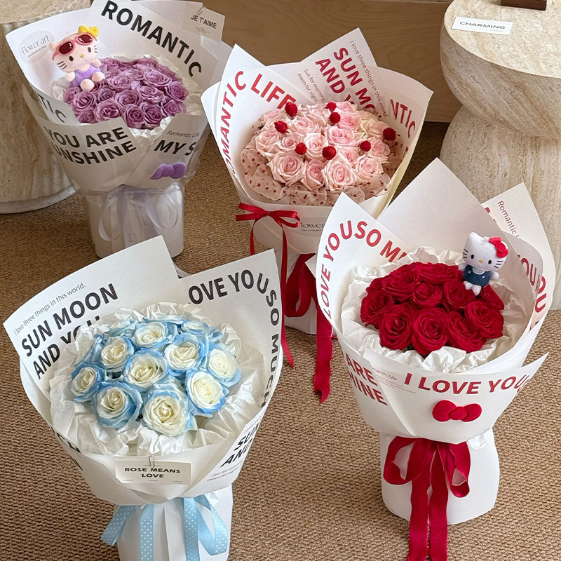 Papel de embalaje de flores romántico rojo inglés rosa ramo de papel de flor flor florista materiales de flor al por mayor