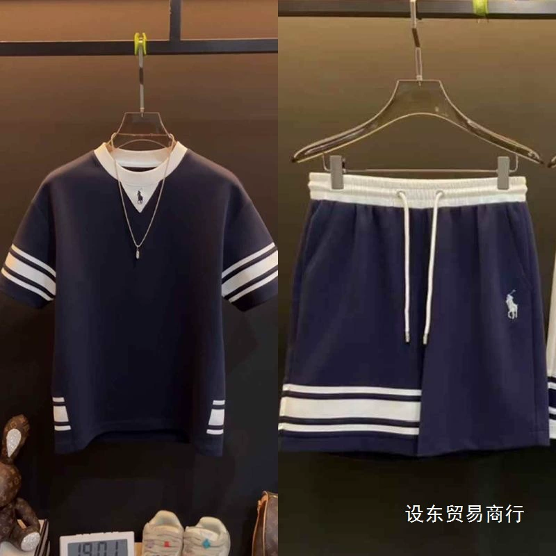 Летний мужской спортивный костюм европейского класса люкс, новый, простой, модный, универсальный, оптом, двухкомпонентный.