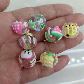 16mm个性重工手绘水果圆珠 DIY手工串散珠串笔手机链饰配件异形珠