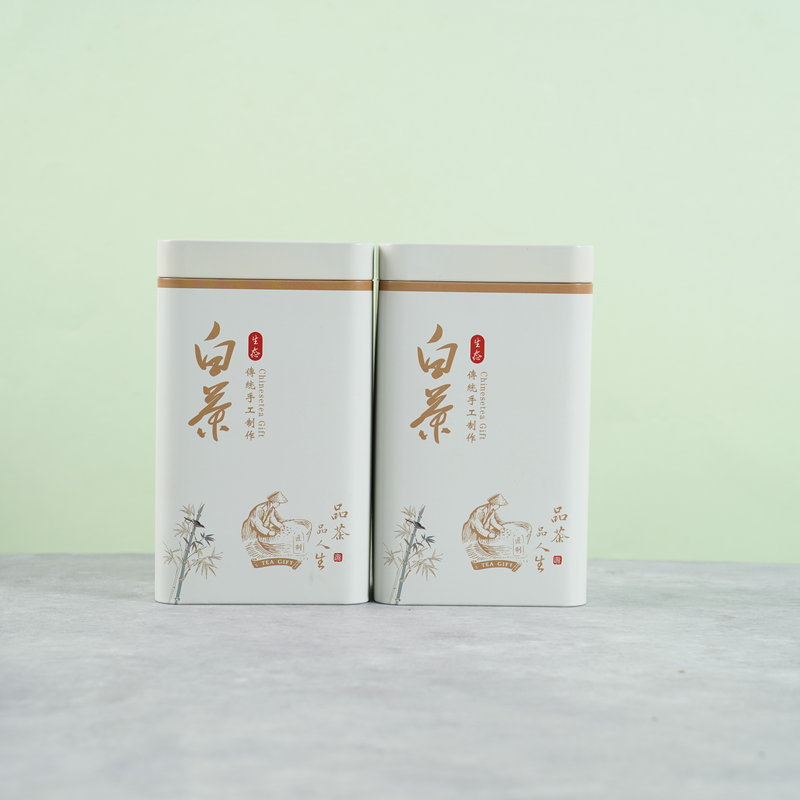 In-Stock 175g Square White Tea Tin Can, Two-In-One Simple Sealed Tea Tin, Wholesale Tinplate Box, Can Be Printed