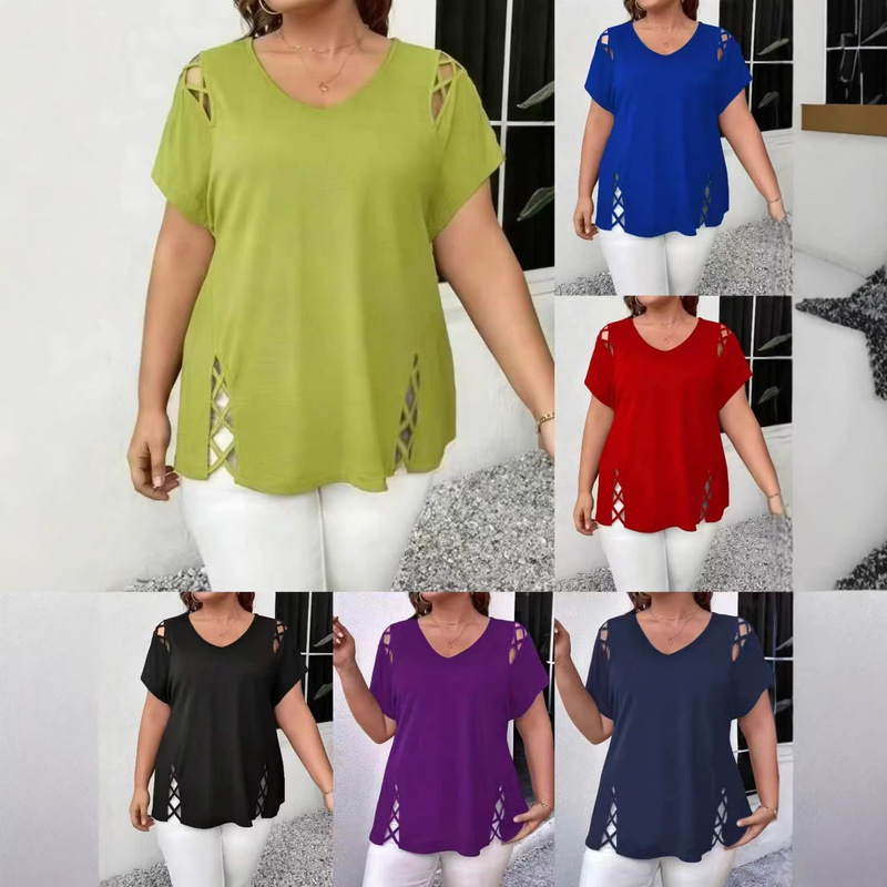 In-Stock Plus-Size European and American Casual Women's Clothing for Cross-Border E-Commerce on Amazon and Aliexpress, Short-Sleeve T-Shirt, Off-Shoulder Top
