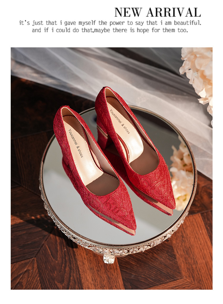 6555G Escarpins à bout pointu pour femme, talon compensé, dentelle française, collection 2025, bout ouvert._voghion.com