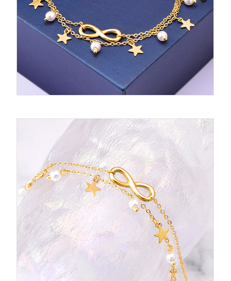 1 Piece Quantity Holiday Occasion Wholesale Jewelry Vacation Infinity Star 304 Stainless Steel Artificial Pearls 18K Gold Plated Anklet