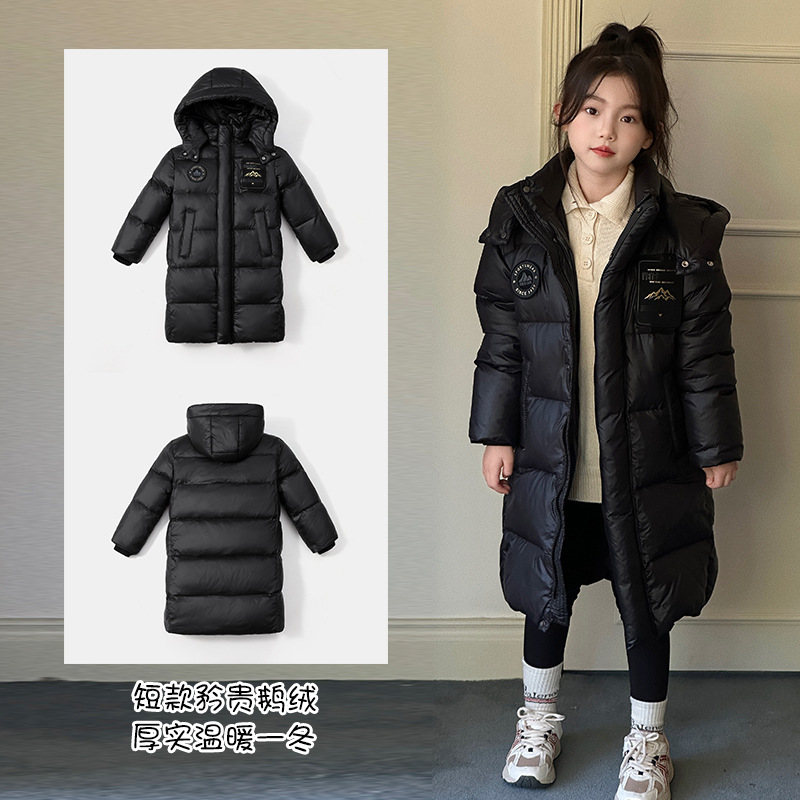 Chaquetas de plumón para niños hombres y mujeres gruesas medias y largas calientes invierno oro negro diamante negro ropa de niños mediana y grande chaqueta corta