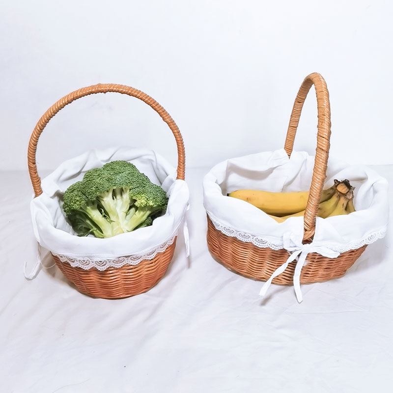 INS Ratán tejido azul supermercado cesta de la compra cesta de fruta portátil cesta de almacenamiento suministros de picnic casa cesta de la compra