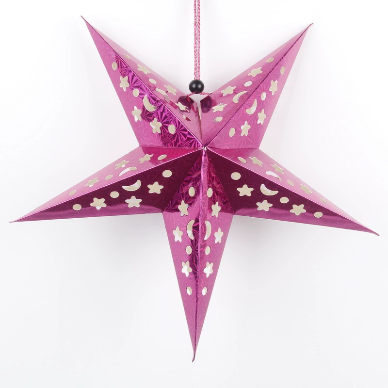 Laser‑cut hollow pentagram hanging star decoration, metallic colors, sizes 30–120 cm
