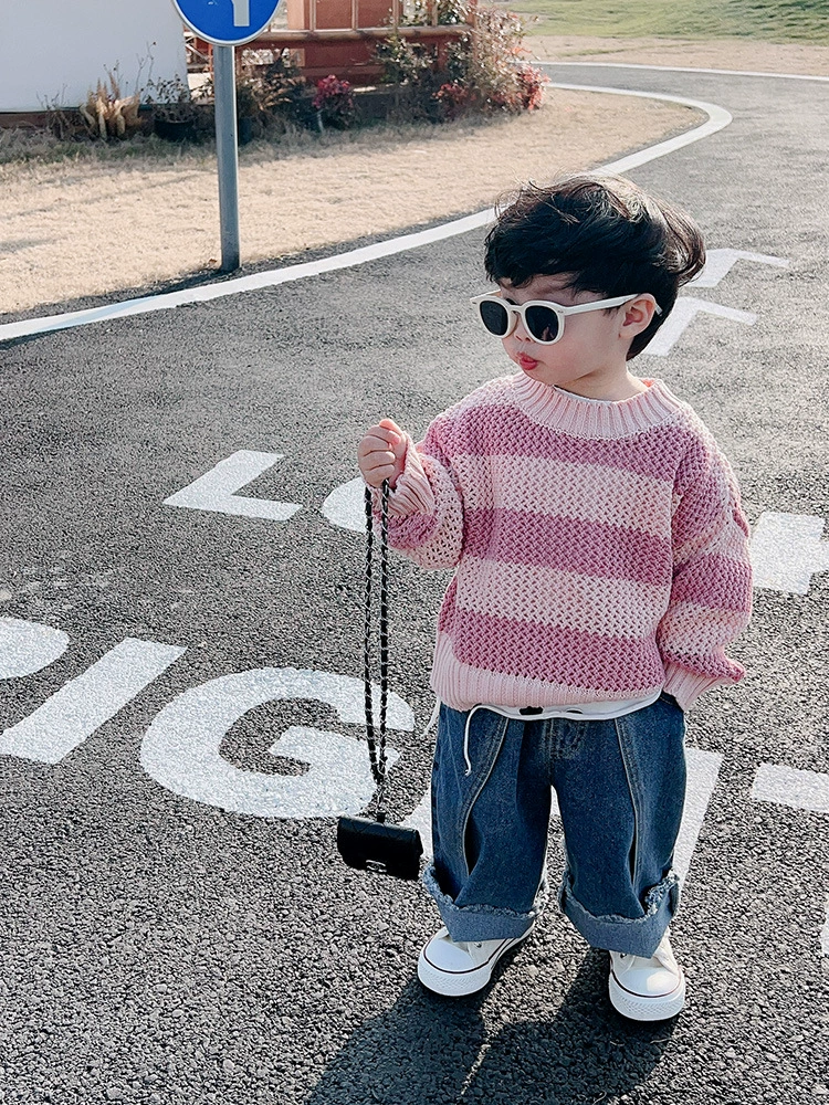 厚以 Fuchsia demi-season children's woolen sweater for boys, Korean style