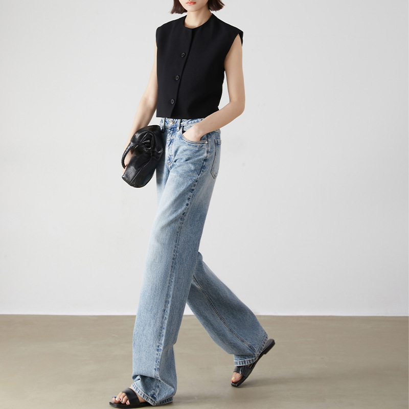 Four Seasons Town Store ~ Turkish Straight Jeans Women Imported BOSSA Fabric High Waist Narrow Wide Leg Pants