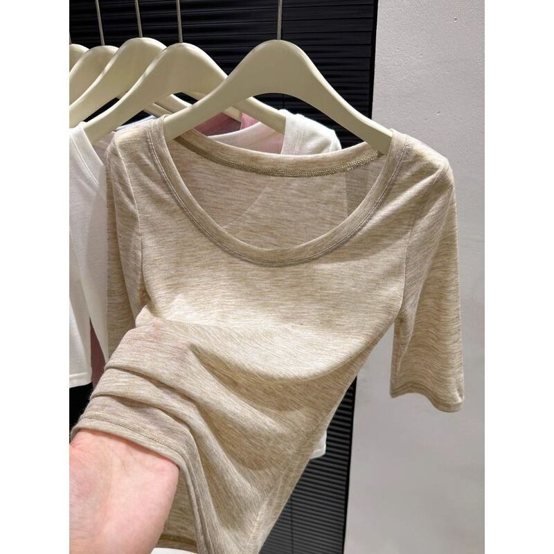 U-Neck Tencel Thin Mid-Sleeve Top 2026 New Low-Cut Five-Quarter Sleeve Regular Shoulder T-Shirt for Women, Ultra-Thin Short-Sleeve Knit Top for Women U-Neck Tencel Thin Mid-Sleeve Top 2026 New Low-Cut Five-Quarter Sleeve Regular Shoulder T-Shirt for Women, Ultra-Thin Short-Sleeve Knit Top for Women