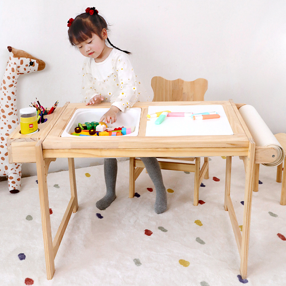 实木儿童桌椅可升降幼儿园积木游戏玩具桌宝宝学习写字绘画书桌子