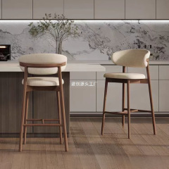 木製バー椅子家庭用高足椅子北欧軽贅沢バーレストラン島台椅子現代シンプル綿麻背もたれ椅子