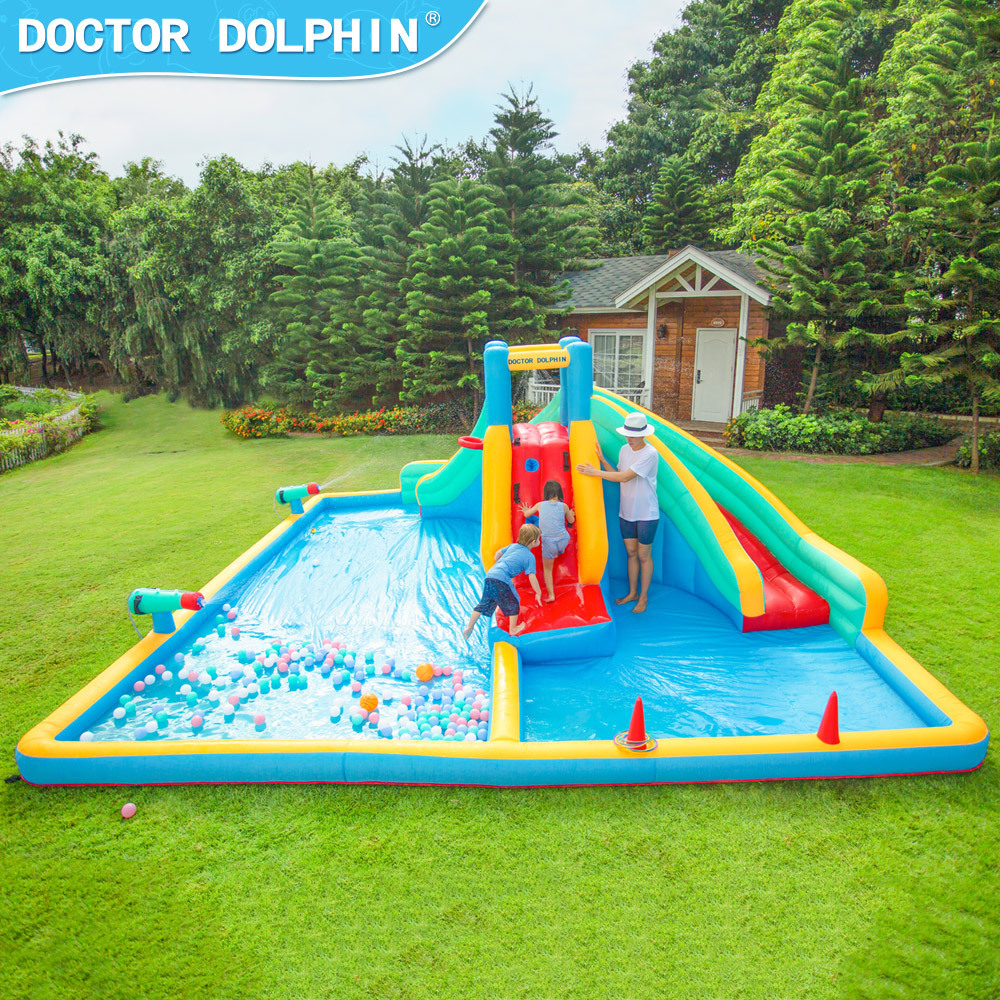 Castillo Inflable Familiar Doctor Dolphin, Tobogán Inflable, Castillo Acuático Infantil para Interiores, Trampolín, Parque de Diversiones para Fiestas al Aire Libre