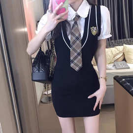 法式夏季连衣JK制服裙女学院风韩版ins甜辣妹气质收腰显瘦包臀裙