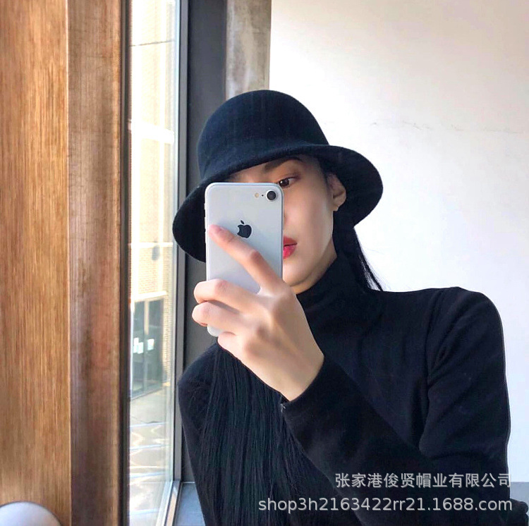 Dongdaemun Korean Style Fashionable ins Style Autumn and Winter Warm Black Daily Casual Dome Wool Felt Fisherman Basin Hat for Women Dongdaemun Korean Style Fashionable ins Style Autumn and Winter Warm Black Daily Casual Dome Wool Felt Fisherman Basin Hat for Women