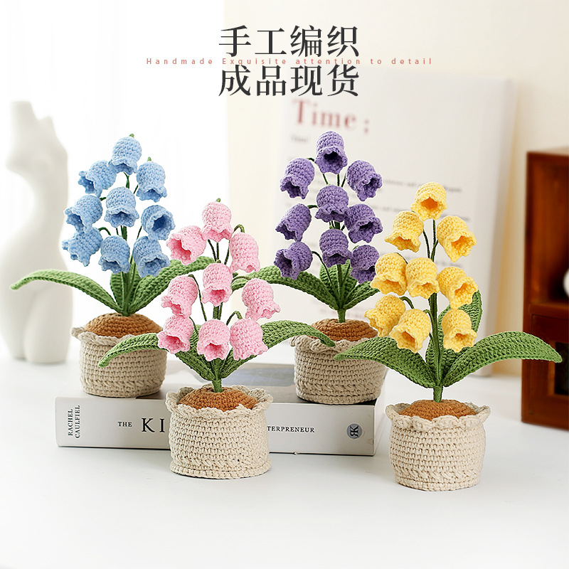 Productos acabados ganchillo artesanal orquídea en maceta flor algodón lana tejer simulación flor de mesa bonsai regalos hechos a mano