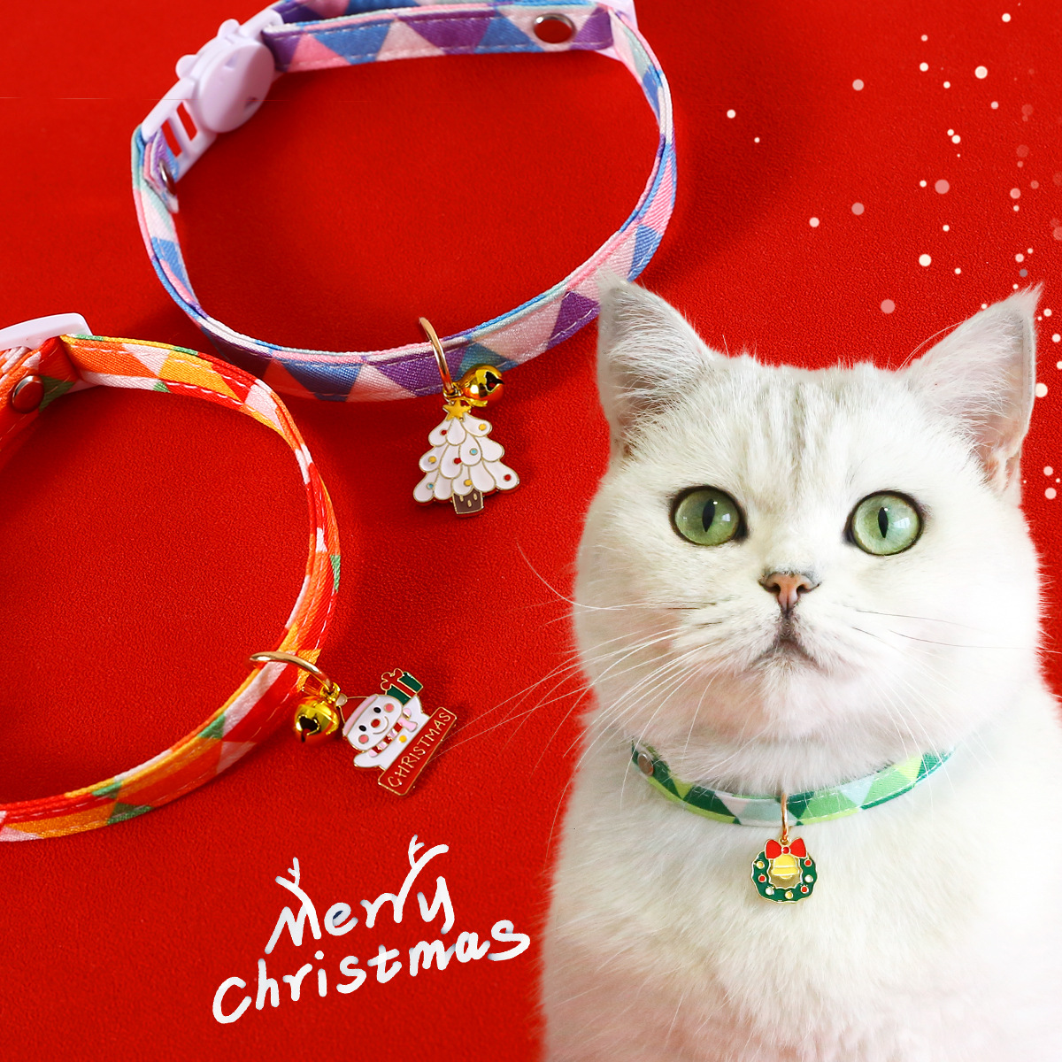 2023 colgante de Navidad de doble capa botón anti-asfixia árbol muñeco de nieve guirnaldas campanas gatos perros accesorios collares conejos