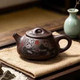 宜兴老紫泥紫砂壶纯手工刻绘大茶壶大容量家用功夫泡茶壶茶具批发