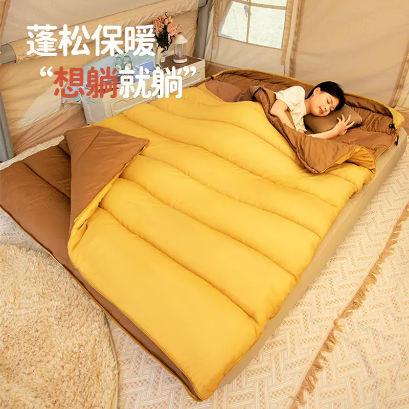 秋冬季双人睡袋成人户外加厚防水防寒情侣可拆分两用保暖露营睡袋