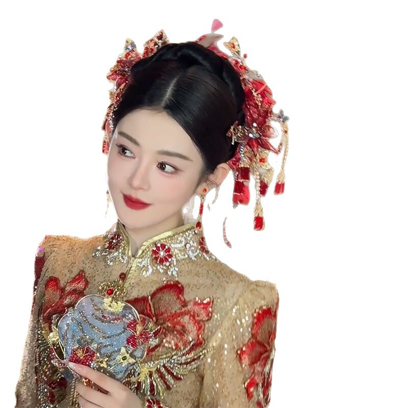 中国のXiuhe頭飾り、合金ウェディングアクセサリー、手作りの多用途タッセルヘアピン、古代中国の漢服、ドレッシングガウン、ウェディングヘアアクセサリー|undefined