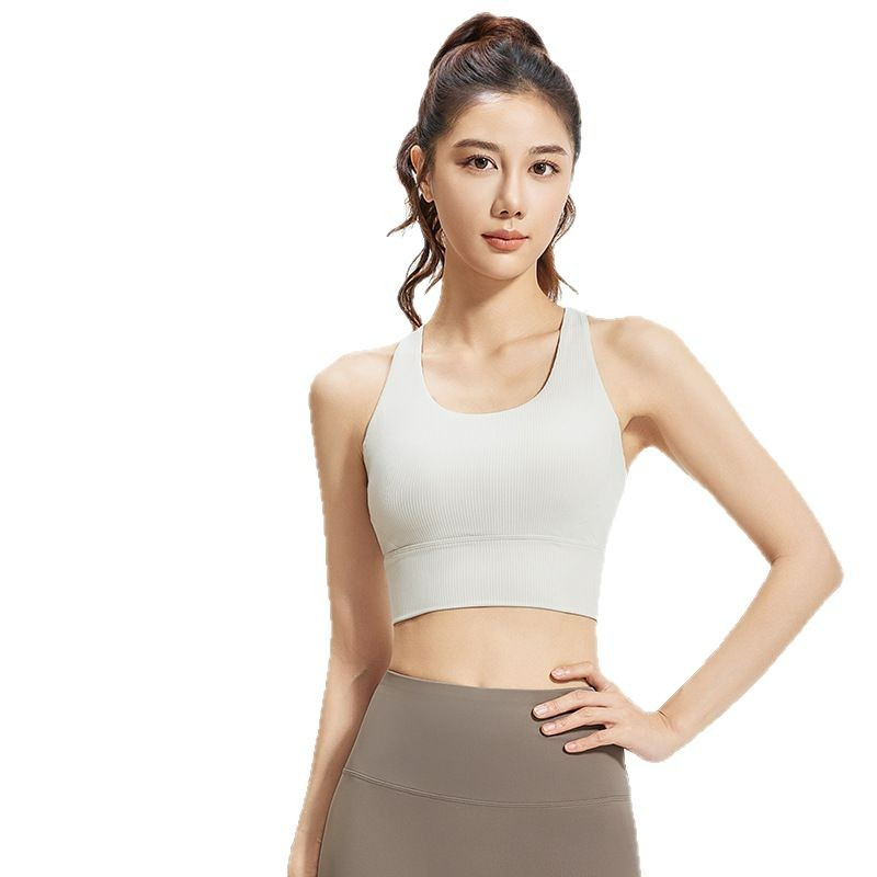 Chaleco deportivo de intensidad media, ropa de yoga a prueba de golpes, espalda a rayas, cruz, tirantes delgados, ropa interior deportiva, sujetador de Pilates