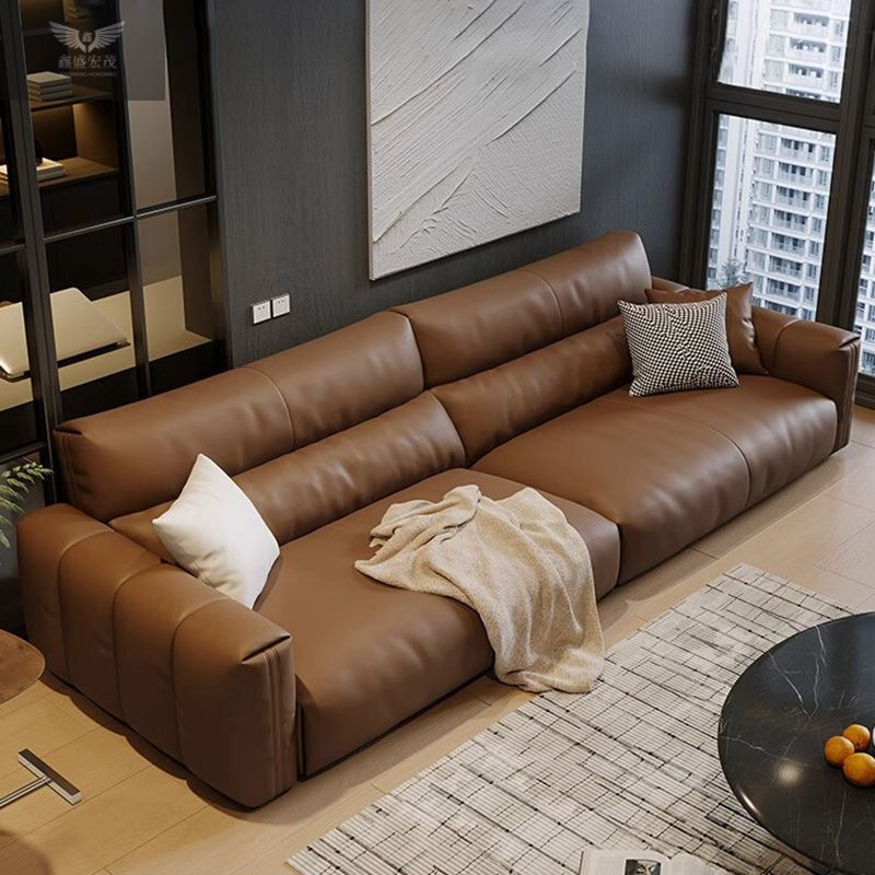 La primera capa de piel de vaca retro estilo italiano minimalista sofá de cuero sala de estar apartamento grande y pequeño sofá de cuero minimalista moderno