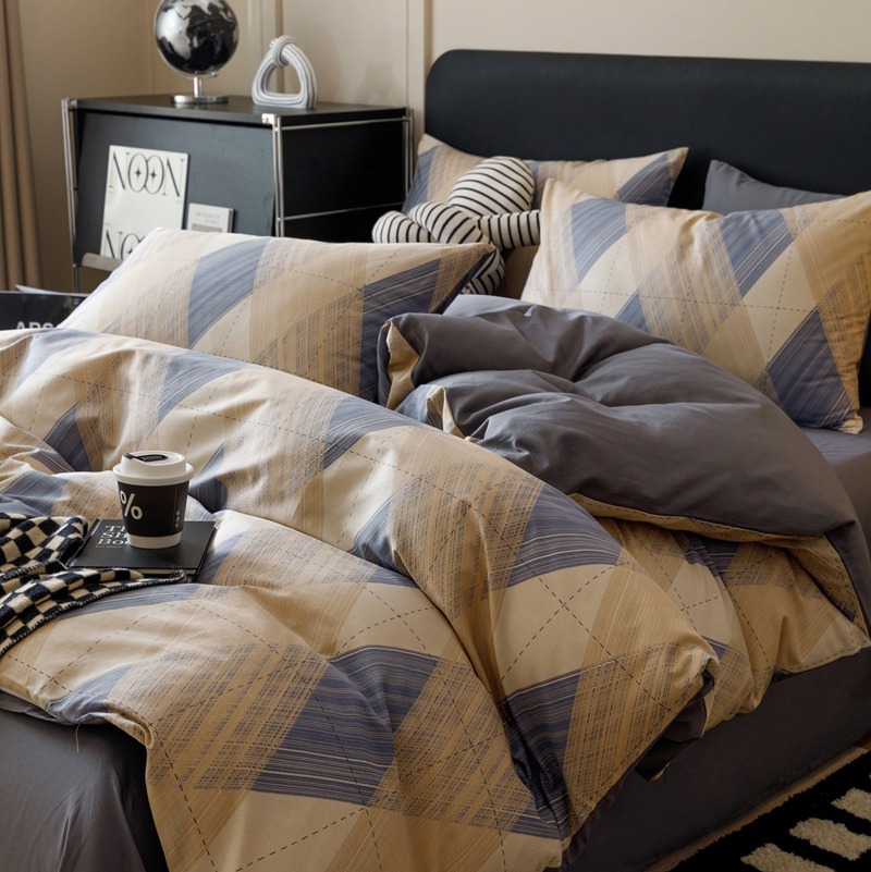 Cama de algodón de cuatro piezas, nueva sábanas de dormitorio de algodón, colchón doble, ropa de cama de tres piezas, impresión de alta calidad de cuatro piezas