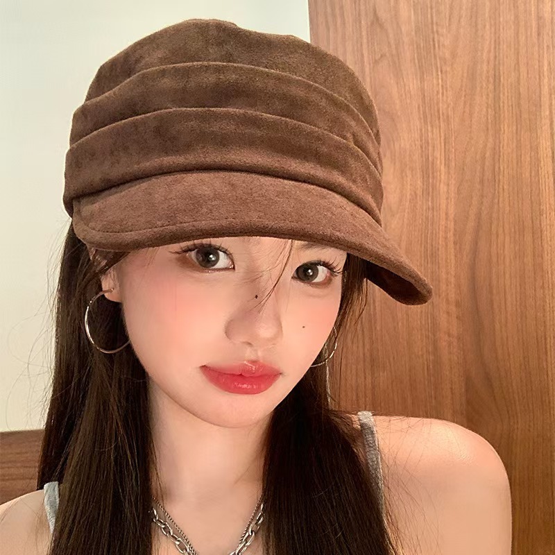 日系复古咖色贝雷帽女2025新款显脸小百搭蓓蕾帽大头围画家帽子潮|undefined