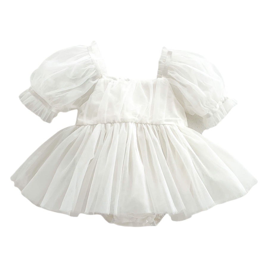 Bebé primavera y verano burbuja manga vaina del bebé grande arco malla vestido recién nacido princesa mameluco