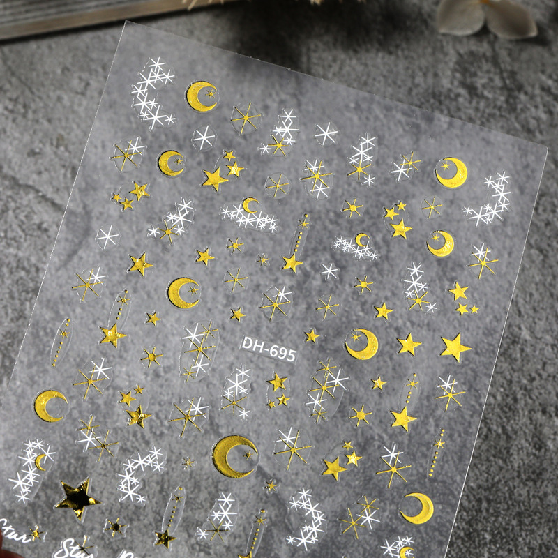 Brilliant Gold and Silver Star and Moon Nail Stickers with Flat Adhesive Backing, Versatile Star and Moon DIY Nail Art Stickers, Accessories Dh Style