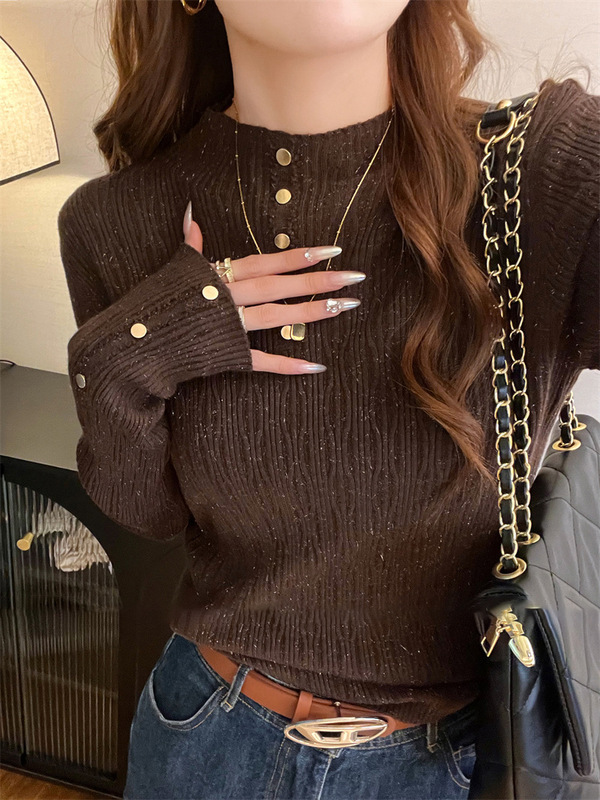 欧美复古半高领打底衫女秋冬款设计感小众软糯针织衫别致漂亮上衣|undefined