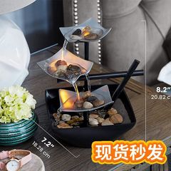 岩と流水の噴水リビングルームホームベッドルーム装飾レイアウト部屋の装飾デスクトップ小さな装飾品猫夕