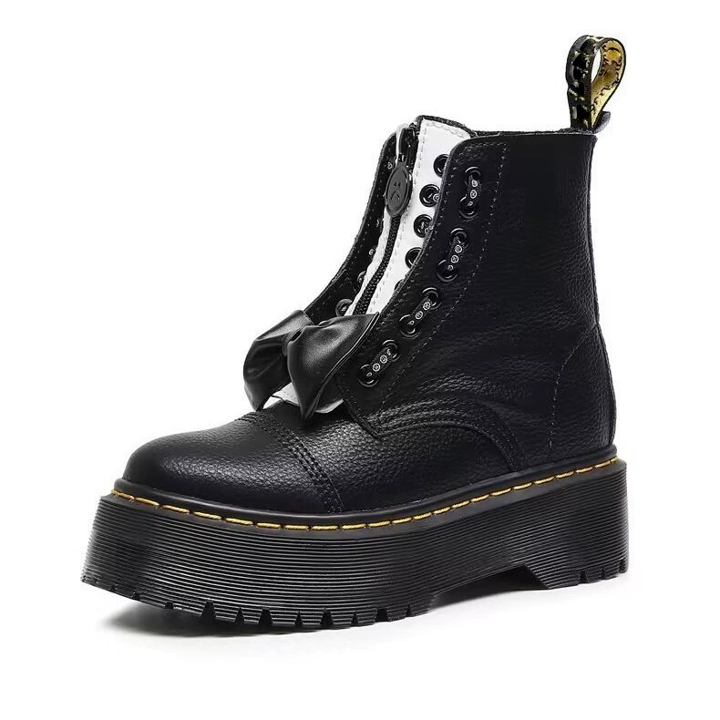 Dr Cry Smile Совместное название ботинки женские толстые подошвы, повышенные передние молнии, мягкие кожаные 8 лунок, короткие сапоги, женские туфли