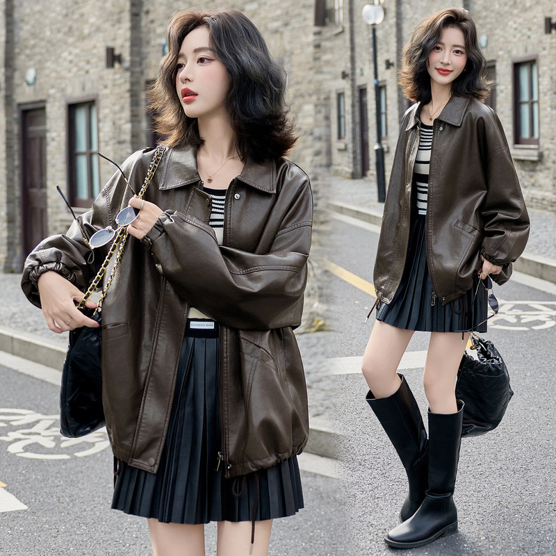 2026 Genuine Leather Women's Sheepskin Mid-Length Jacket with a Turn-Down Collar, Fashionable Slim-Fit Loose Full Leather Trench Coat Trend