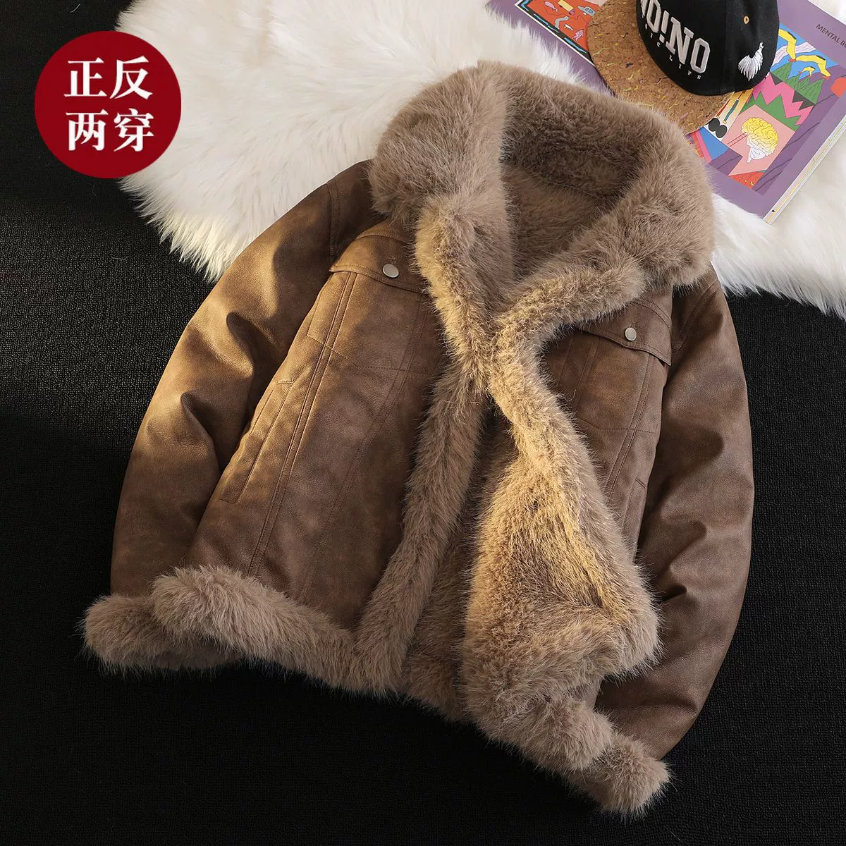 Keep warm double-sided capacious fleece jacket, high-quality style