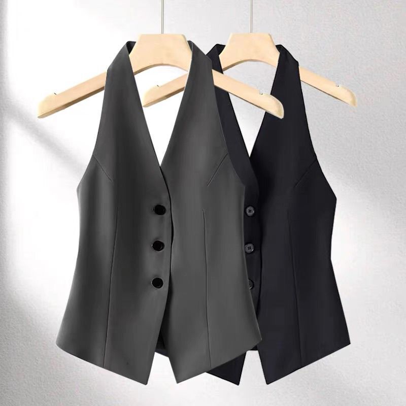 Halter Neck Suit with Open Back Vest for Women, 2025 Summer and Spring New Style Top, Elegant Sleeveless Vest