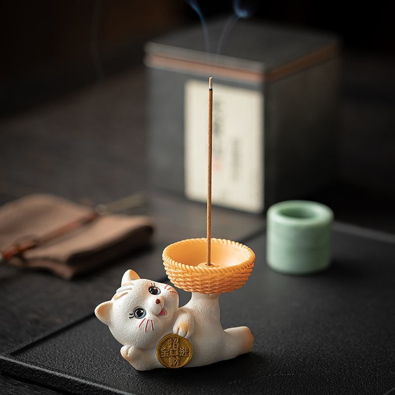 Cute Kitten Incense Burner for Home Indoor Incense Holder Tea Room Incense Holder Base Tea Table Home Decoration Aromatherapy Burner