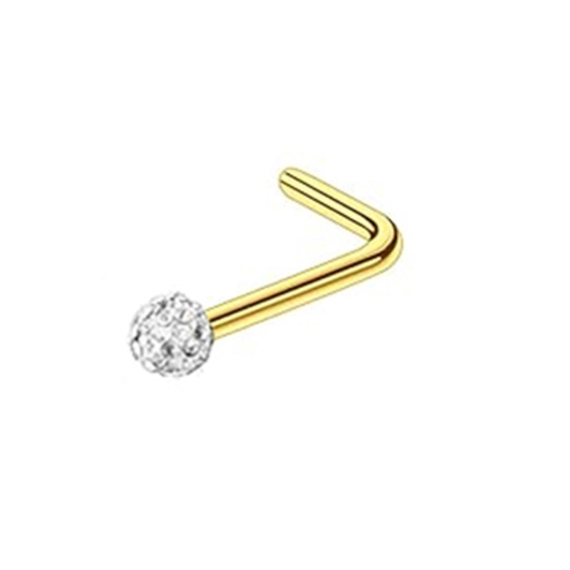 Stainless Steel Nose Stud With Zircon Stone L-shaped Piercing_voghion.com