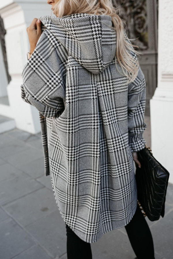 Damenbekleidung Herbst und Winter neue Kapuzenjacke mit Karomuster, lockerer, modischer, lässiger Wollmantel für Damen_voghion.com