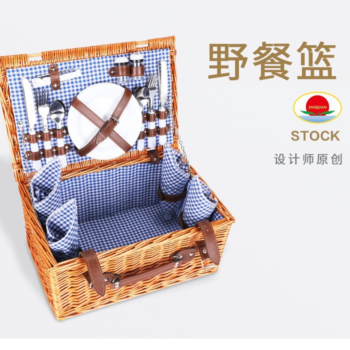 Fábrica directa cesta de picnic ratán portátil al aire libre plegable vegetal mimbre tejido cesta de almacenamiento con vajilla
