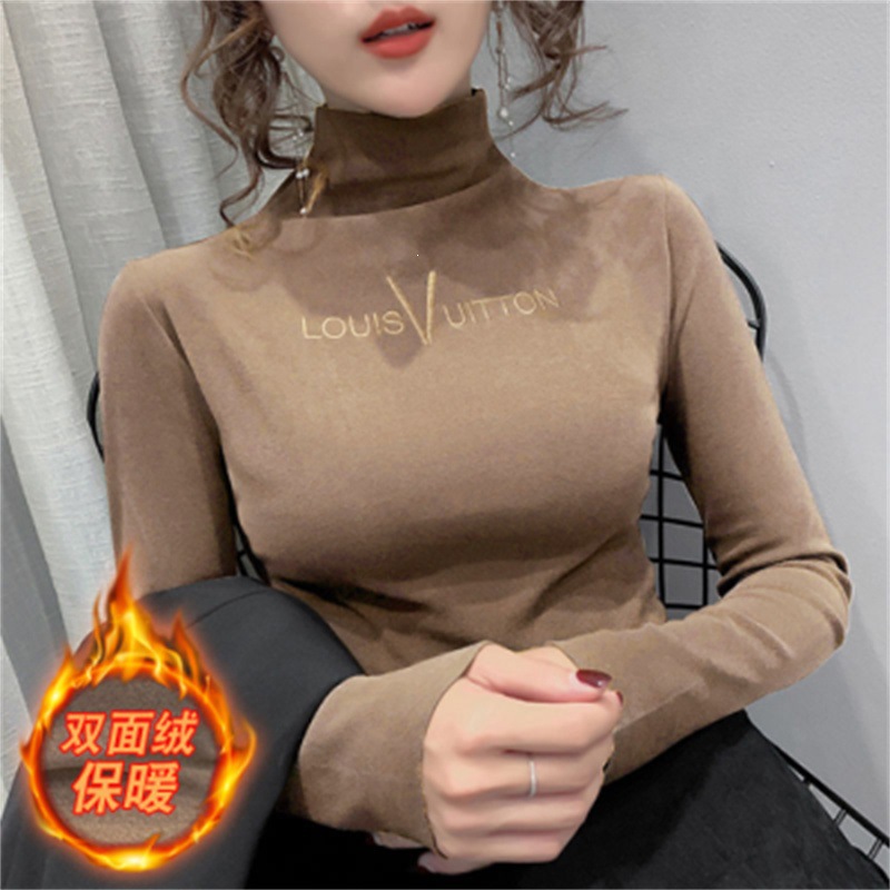 Women's Double-Sided Fleece Base Layer Top, New Winter Style, Stylish Blouse, Warm, Fitted, Embroidered, Fleece-Lined T-Shirt