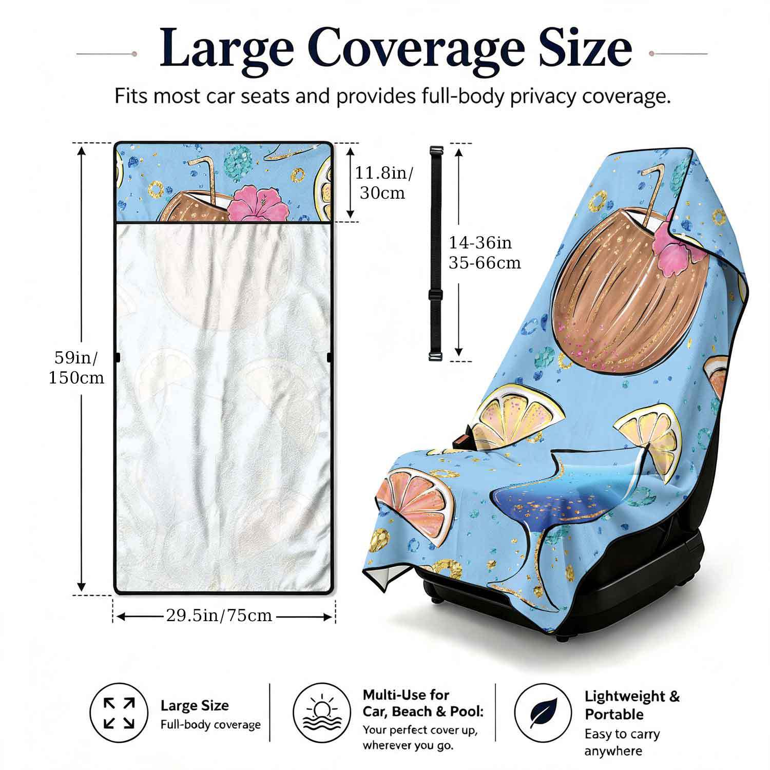 Printed bath towel and car seat cover 2-in-1, ultra-fine fiber outdoor beach and car dual-use universal seat cushion