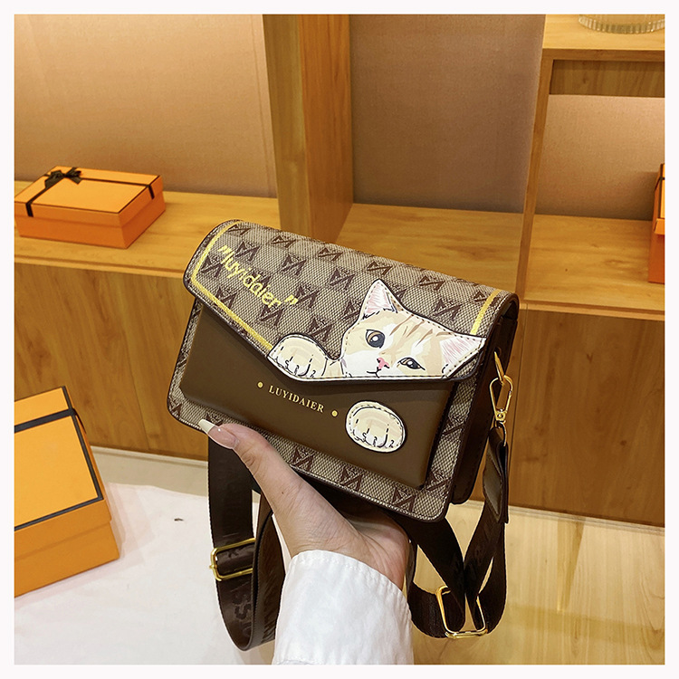 Bolso bandolera para mujer 2024, nuevo y moderno bolso bandolera con correa ancha y diseño de gato de dibujos animados, bolso de moda de alta gama para mujer._voghion.com