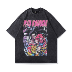 TKPA復古街頭卡通印花oversize做舊短袖T恤男女嘻哈寬鬆半袖tee恤