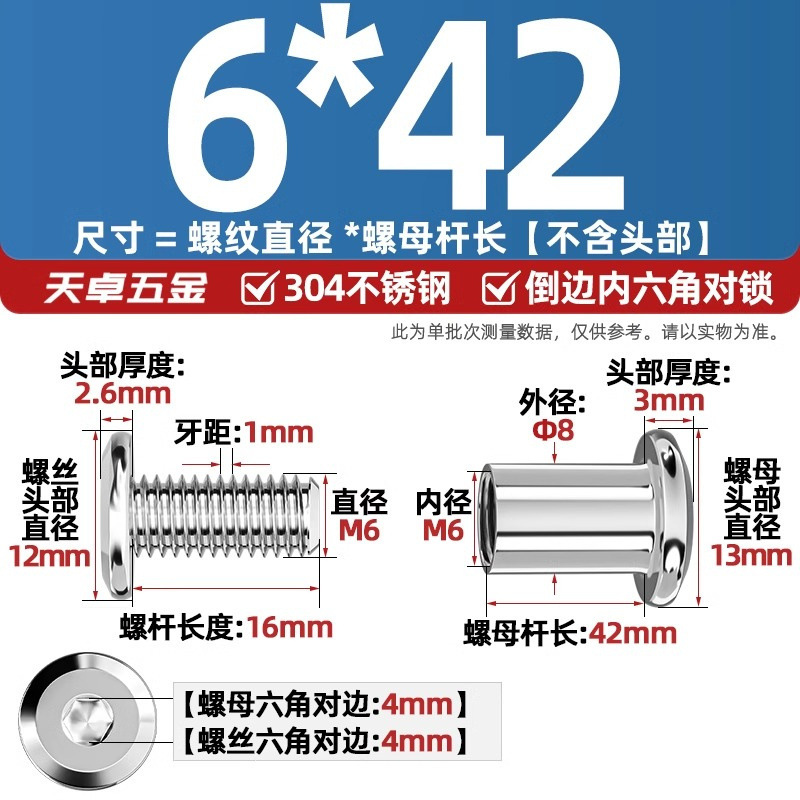 304ステンレスペアロックねじナット逆エッジ内六角子母家具接続クランプ突合せボルトM3-M8|undefined