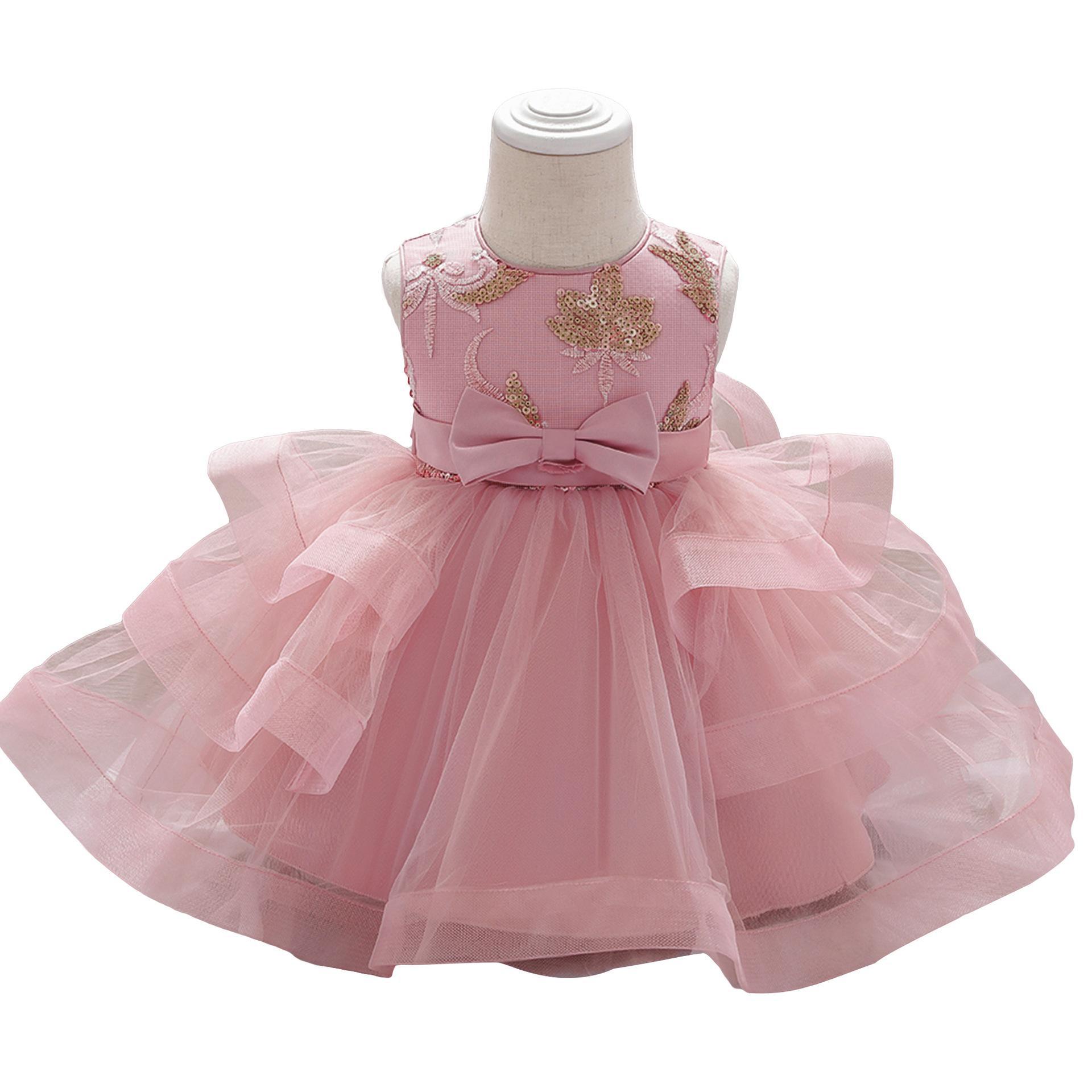Nuevo vestido de princesa de niña transfronterizo vestido de aniversario vestido de red vestido de flores vestido de bebé vestido