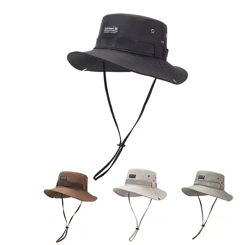 夏新款字母标调节绳大沿防晒帽登山帽户外成人女士帽子防风遮阳帽