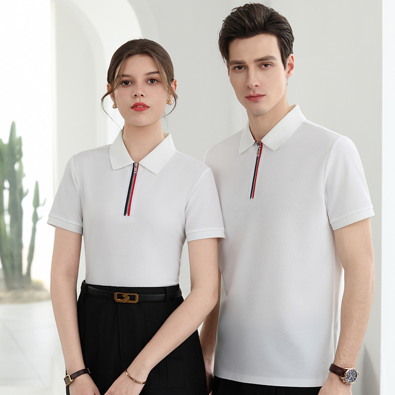 Zippered Polo Shirt Customized Summer Stand-Up Collar Short-Sleeved T-Shirt Antibacterial Sunscreen Corporate Work Clothes Group Cultural Shirt