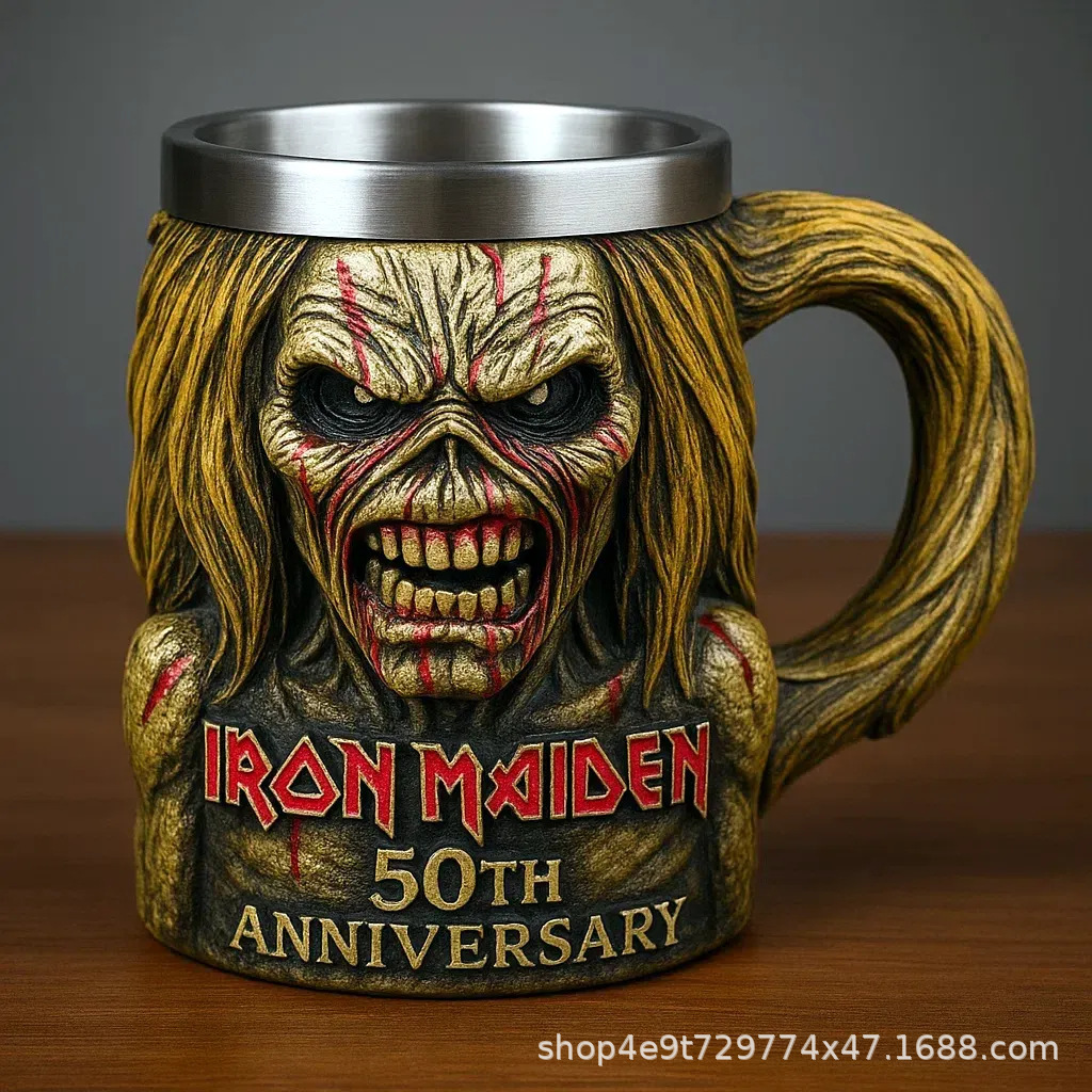 Ventas transfronterizas calientes nuevas Iron Maiden 50 aniversario de acero inoxidable 3D personalidad taza
