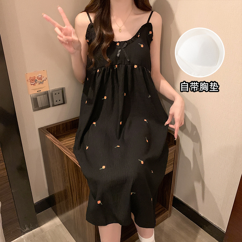 2025 pijamas de verano nubes de algodón cinturón cojín de pecho delgado vestido de pijama de suspensión fresco estudiante vestido de casa vestido unificado