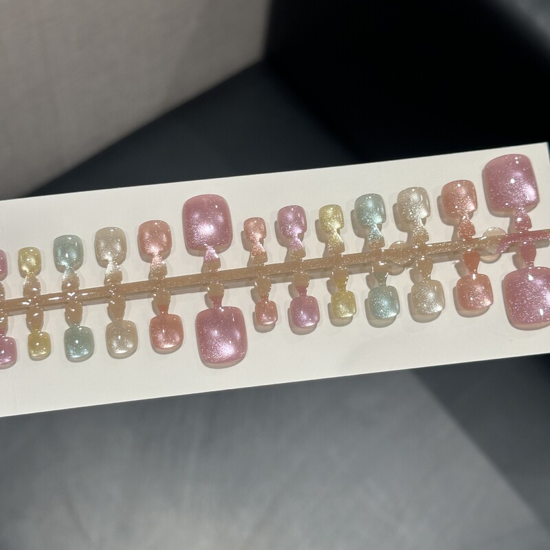 【Nail Art】Rainbow Cat Eye Press-On Nails Whitening Ins Style Nail Stickers Colorful Wholesale Manufacturer 42 Pieces